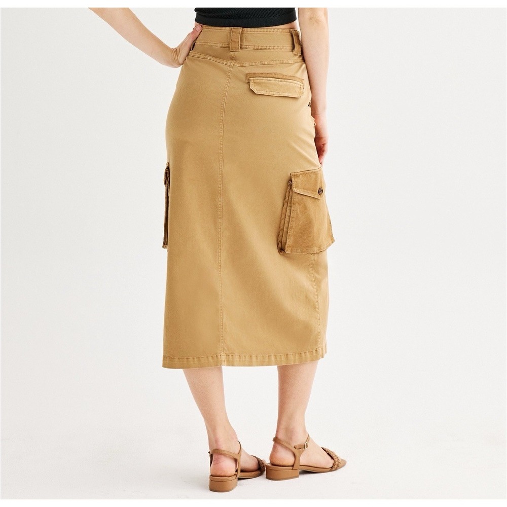 NEW SO Juniors Size XS Brown Tan Cargo Straight Madi Skirt Pockets Cotton NWT - Picture 3 of 11